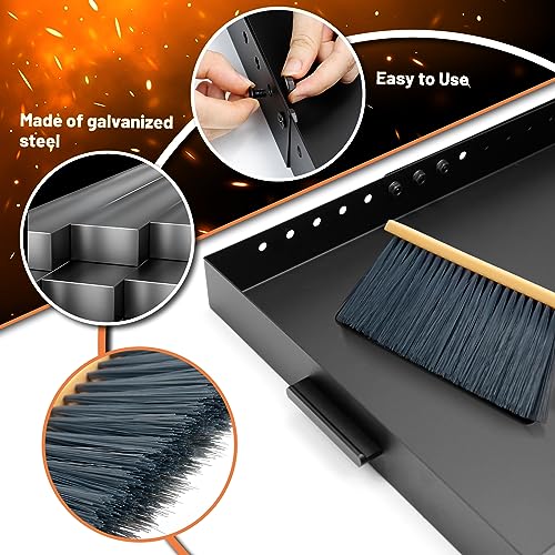 GCGOODS Fireplace Tray with Handles, Expandable Ember Holder Fireplace Pan with 13 Inch Front to Back, Adjustable Ash Pan for Ash Collection, Brush Included for Easy Cleaning, Black, Rectangle - Image 3