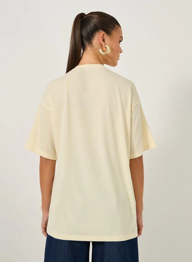 Styli Double Utility Pocket Solid Oversized T-Shirt