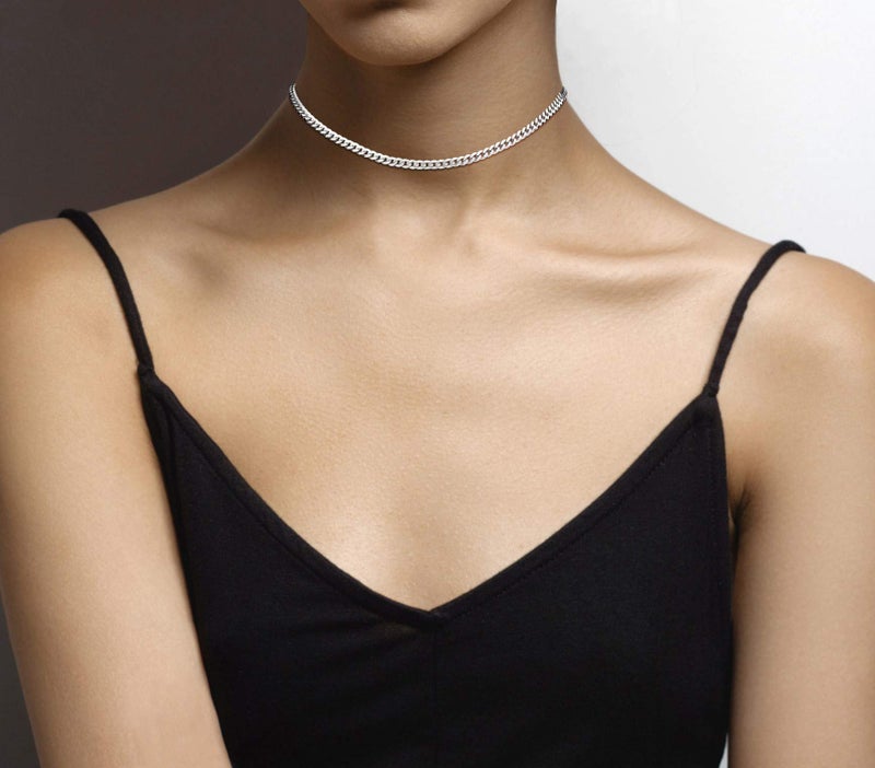 Miabella 925 Sterling Silver, 18K Gold Plated Figaro, Beaded Singapore, Sparkle, Cuban Link Chain, Choker Necklace for Women Made in Italy (SI, Cuban 3.5mm, Length 13 Inches) - Image 3