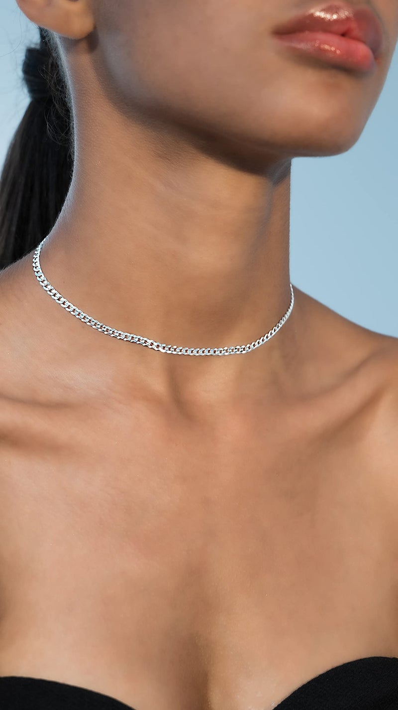 Miabella 925 Sterling Silver, 18K Gold Plated Figaro, Beaded Singapore, Sparkle, Cuban Link Chain, Choker Necklace for Women Made in Italy (SI, Cuban 3.5mm, Length 13 Inches) - Image 5