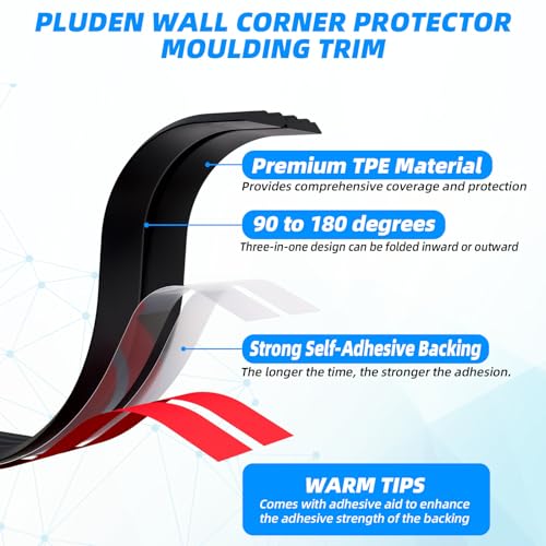 Pluden 20FT Flexible Wall Corner Protector Moulding Trim, Peel and Stick Inside & Outside Wall Corner Guards Edge Protector,Self Adhesive Molding Trim Strip for Edge Ceiling - Image 2