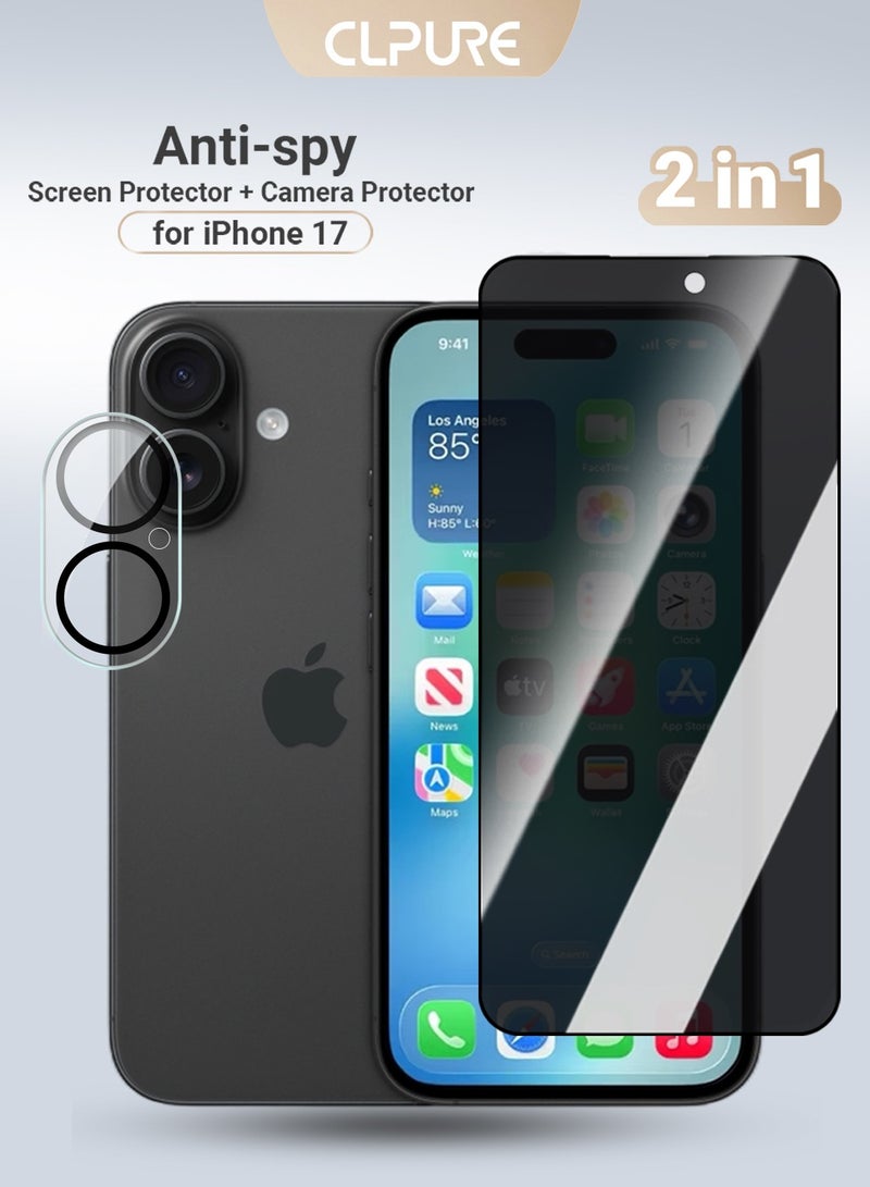 كلبور مجموعة حماية 2 في 1 من واقي شاشة الخصوصية مع واقي كاميرا لهاتف Apple iPhone 17، زجاج مقسّى مضاد للتجسس - عالي الدقة - Image 1
