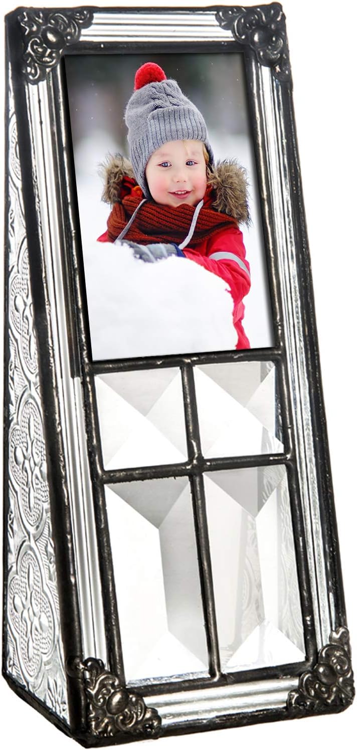 J Devlin Glass Art 2x3 Picture Frame Small Photo School Wallet Size Clear Vintage Stained Glass Baby Grandparent Keepsake Gift J Devlin Pic 36023 - Image 1