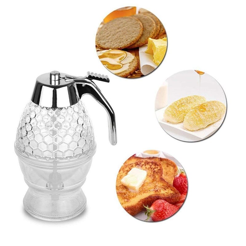 GLOWICK Honey Dispenser Pump Maple Syrup Dispenser Glass No Drip Honey Dispenser with Stand 1Pcs 250 ml - Image 3