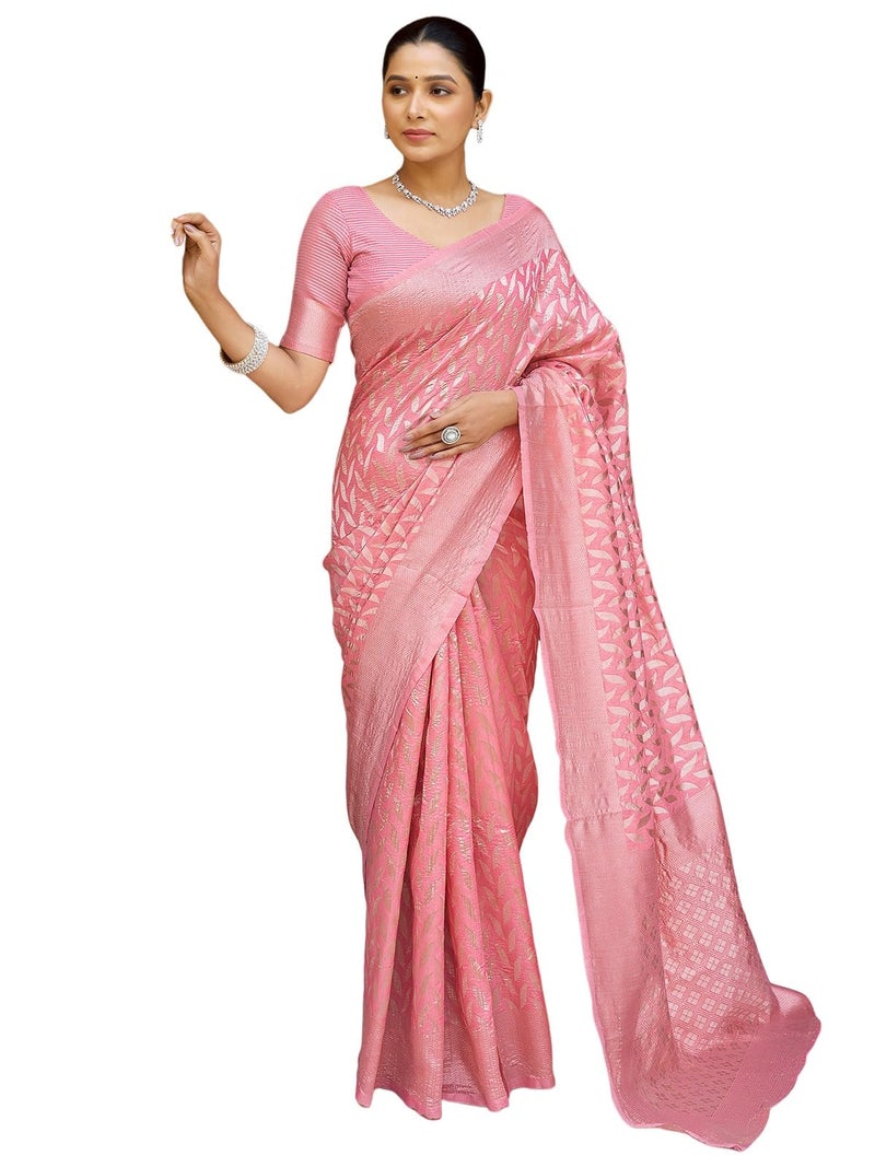 Satrani Women's Silk Blend Weaving Saree with Unstitched Blouse Piece (4088S212N_Light Pink1) - Image 1