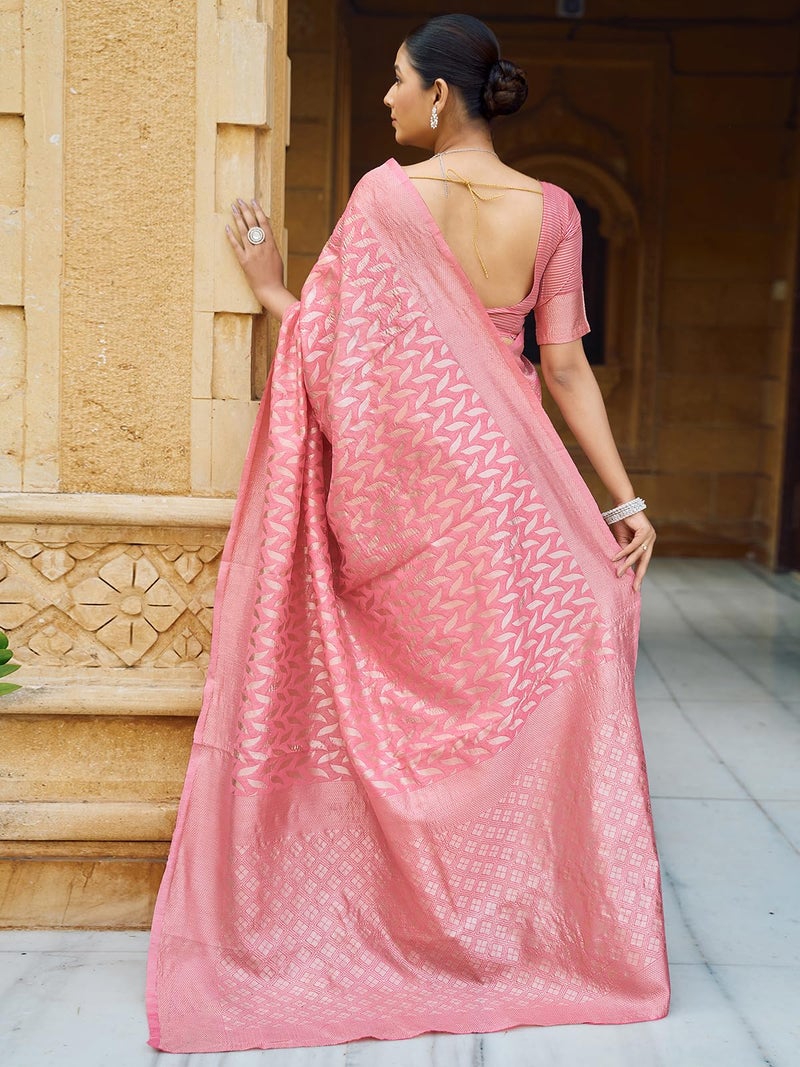 Satrani Women's Silk Blend Weaving Saree with Unstitched Blouse Piece (4088S212N_Light Pink1) - Image 3