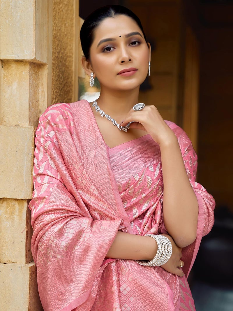Satrani Women's Silk Blend Weaving Saree with Unstitched Blouse Piece (4088S212N_Light Pink1) - Image 4