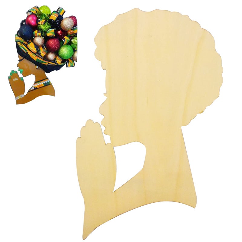 Head Silhouette Wooden Cutout Craft Template for Wreath Afro African Women Queen Black Mother DIY Crafts for Mom Holiday 15 MultiStyles B
