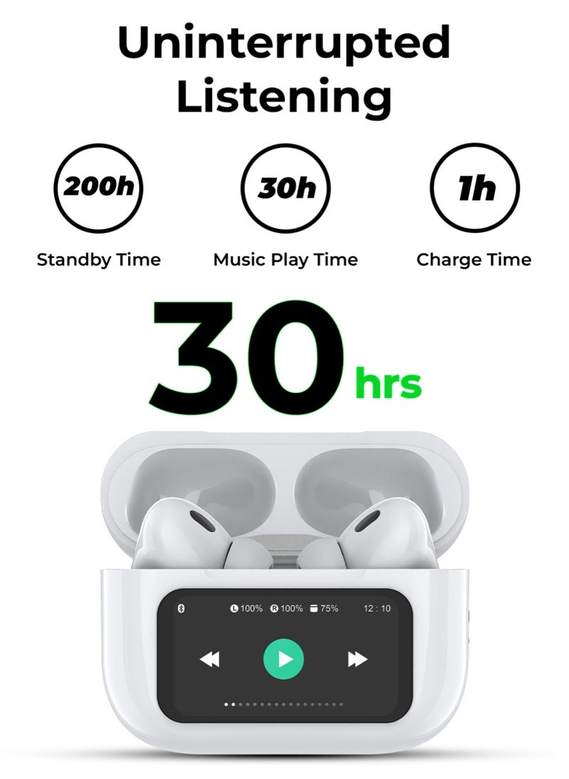 glassology - GTA4 PRO Truly Wireless Earbuds with Display Active Noise Cancelling Thumping Bass Multi Mode 5H Playtime Wireless Magsafe Charging Customized Sound Gaming Mode - Image 1
