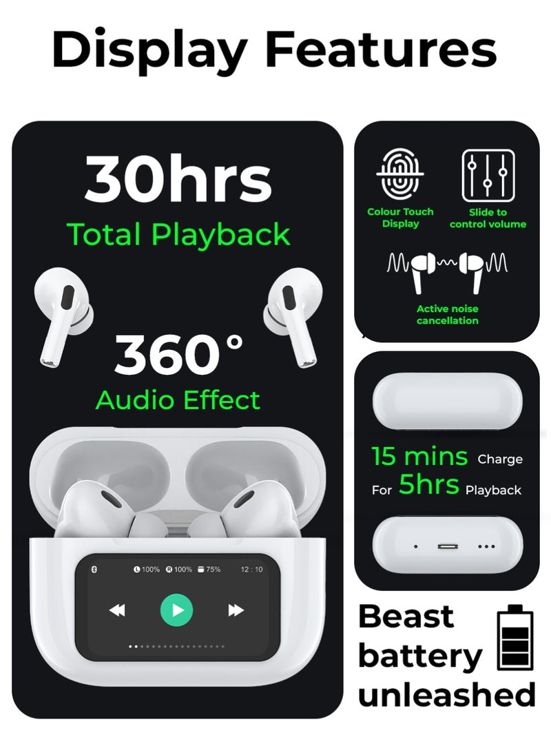 glassology - GTA4 PRO Truly Wireless Earbuds with Display Active Noise Cancelling Thumping Bass Multi Mode 5H Playtime Wireless Magsafe Charging Customized Sound Gaming Mode - Image 1