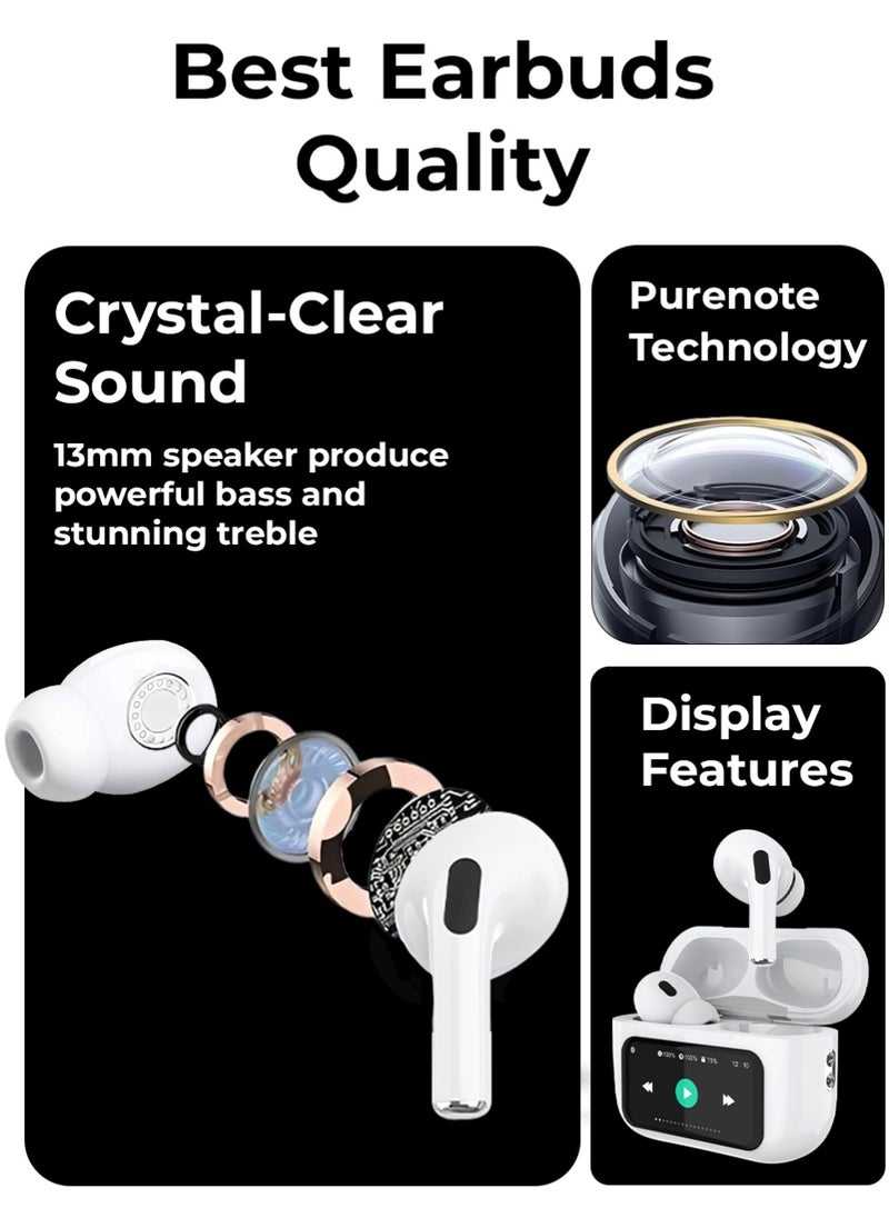 glassology - GTA4 PRO Truly Wireless Earbuds with Display Active Noise Cancelling Thumping Bass Multi Mode 5H Playtime Wireless Magsafe Charging Customized Sound Gaming Mode - Image 1
