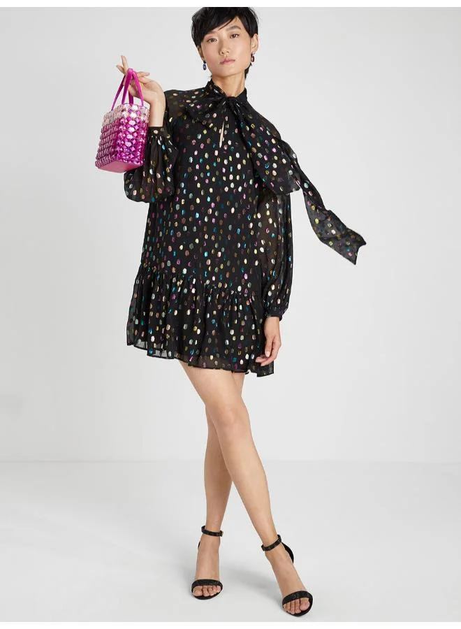 كيت سبيد Metallic Holiday Dots Tie-Neck Shift Dress