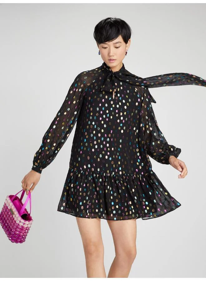 كيت سبيد Metallic Holiday Dots Tie-Neck Shift Dress
