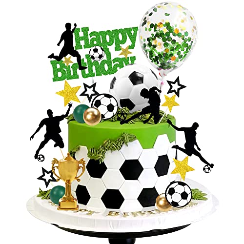 DRWATE 31 PCS Soccer Cake Topper Soccer Ball Player Cake Decorations for Soccer Football Theme Birthday Black - Image 1