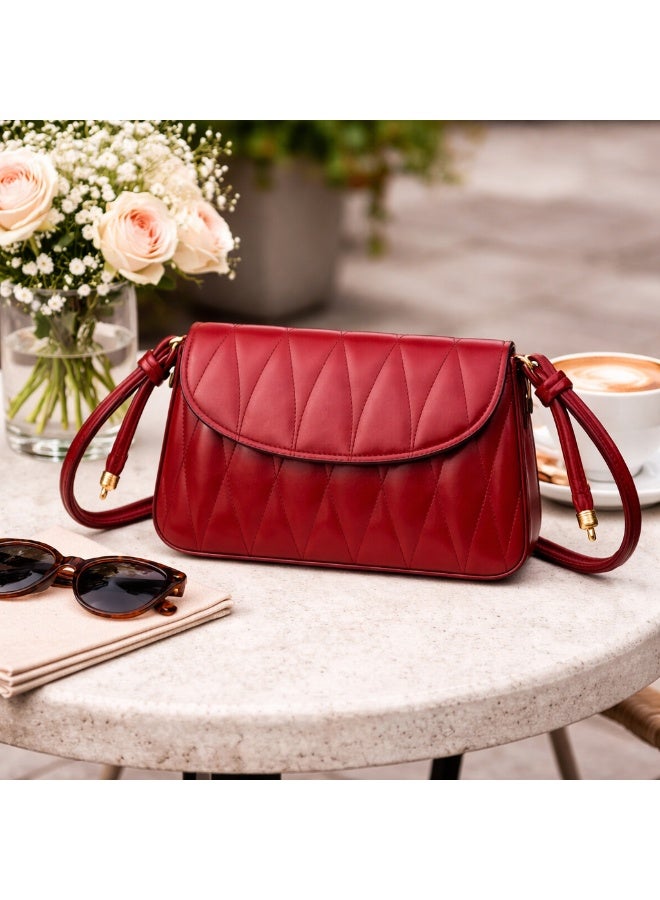 TRENDORA Vintage Diamond-Quilted Flap Shoulder Bag – Radiant Ruby Red | Elegant Convertible Crossbody - Image 4