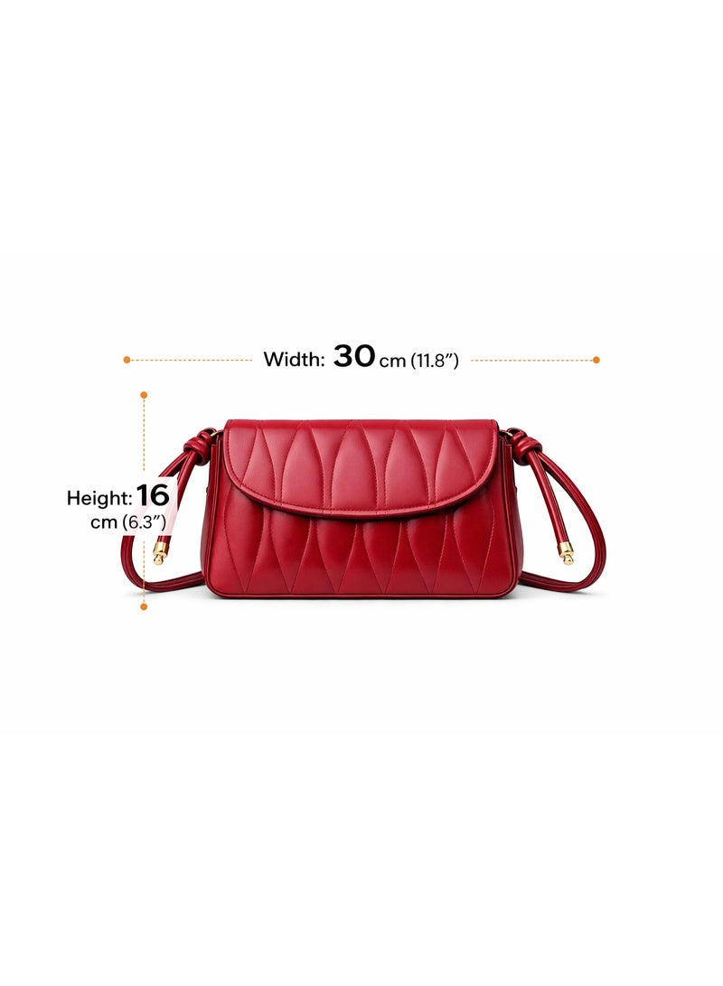 TRENDORA Vintage Diamond-Quilted Flap Shoulder Bag – Radiant Ruby Red | Elegant Convertible Crossbody - Image 2