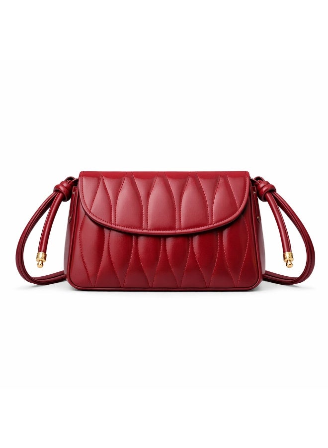 TRENDORA Vintage Diamond-Quilted Flap Shoulder Bag – Radiant Ruby Red | Elegant Convertible Crossbody - Image 1