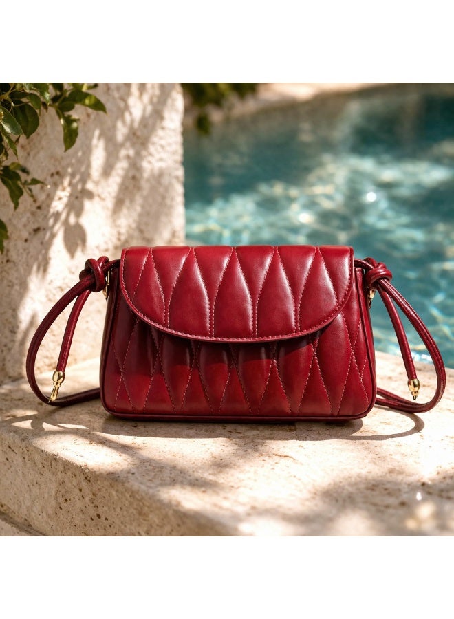 TRENDORA Vintage Diamond-Quilted Flap Shoulder Bag – Radiant Ruby Red | Elegant Convertible Crossbody - Image 3