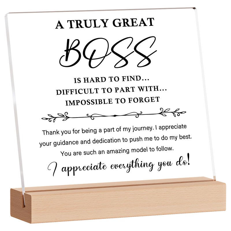 Funnli Boss Gifts for Women Acrylic Plaque - Best Thank You Gifts for Female Boss - Boss Inspirational Gifts with Quotes Appreciation Keepsake - Clear Desk Decorative Sign for Home Office (boss3) - Image 1