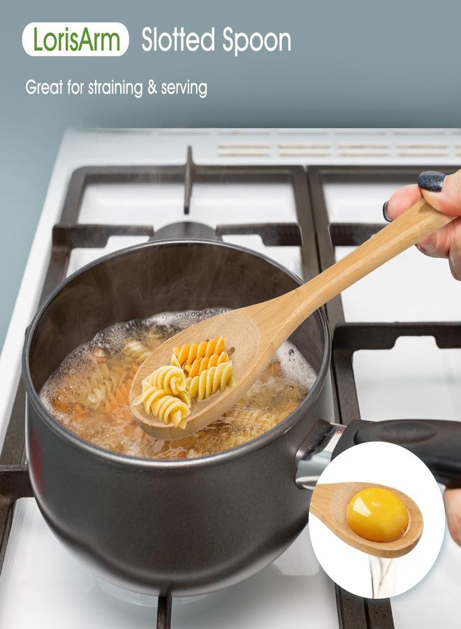 LorisArm Slotted Cooking Spoon, 12.5" Large Bamboo Serving Spoons for Mixing Stirring draining, Wood Slotted Spoon for Nonstick Kitchen Utensils Tableware Wooden Scoop Spoon. - Image 4