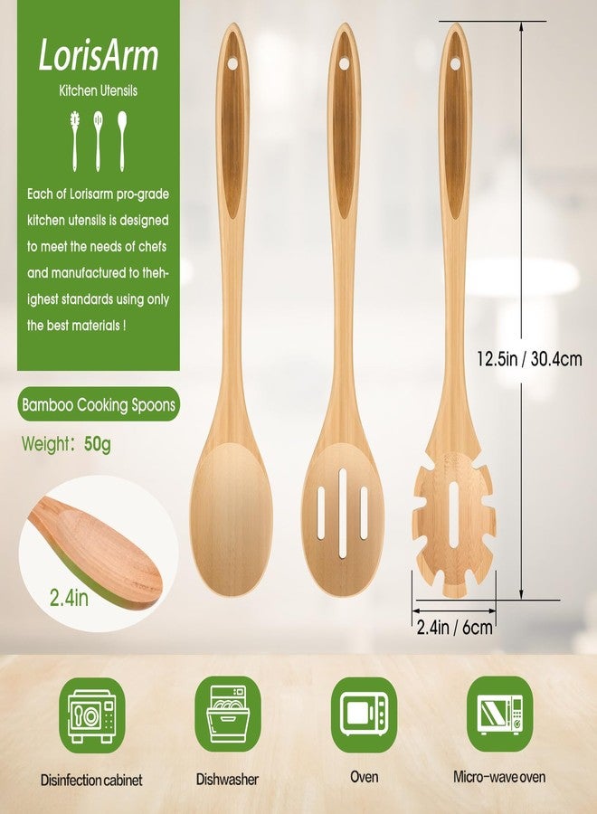 LorisArm Slotted Cooking Spoon, 12.5" Large Bamboo Serving Spoons for Mixing Stirring draining, Wood Slotted Spoon for Nonstick Kitchen Utensils Tableware Wooden Scoop Spoon. - Image 3