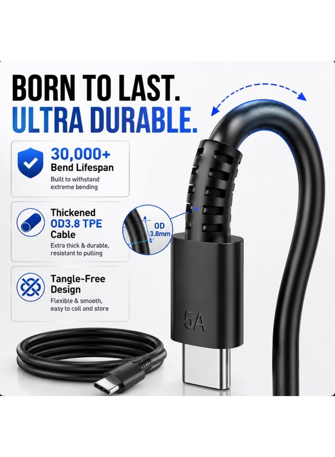 60W 5A PD Fast Charging Type-C to Type-C Cable, Extra Long Durable USB-C Data Sync Cord for Samsung Galaxy S24/S23 & Laptops (2m, Black) - Image 4