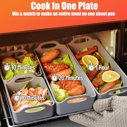 WMM Large Nonstick Bakeware Set Cake Silicone Sheet Pan Premium Baking Pan Dividers Sturdy Heatproof Handles Non Stick Silicone Sheet Pan Set Suitable for Oven Cooking Meal Prep4 Dividers - Image 3