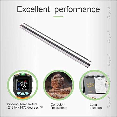 Horiznext stainless steel 304 pipe nipple npt 1/2 male threaded cast fitting, 12 inches length tube sleeve extension connector, schedule 40 conduit hose adapter - Image 3