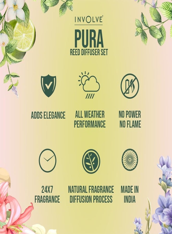 Involve your senses Involve Pura Reed Diffuser Set- Lemongrass & Lemon Ice - 120 ml | Oil Diffuser with Free 10 Reed Sticks | Room Freshener for Home, Bedroom | Gifts Set (Pack of 2) | New Home Gift Ideas - Image 4