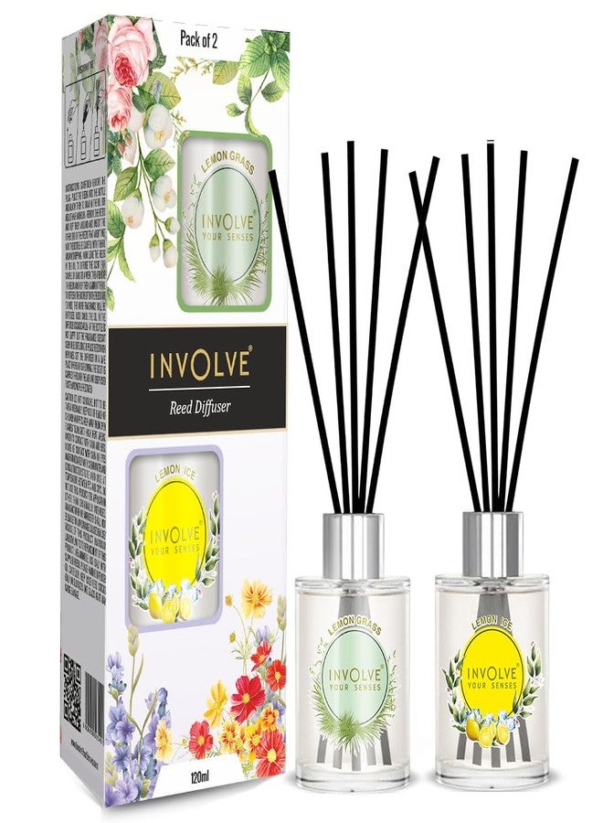 Involve your senses Involve Pura Reed Diffuser Set- Lemongrass & Lemon Ice - 120 ml | Oil Diffuser with Free 10 Reed Sticks | Room Freshener for Home, Bedroom | Gifts Set (Pack of 2) | New Home Gift Ideas - Image 1