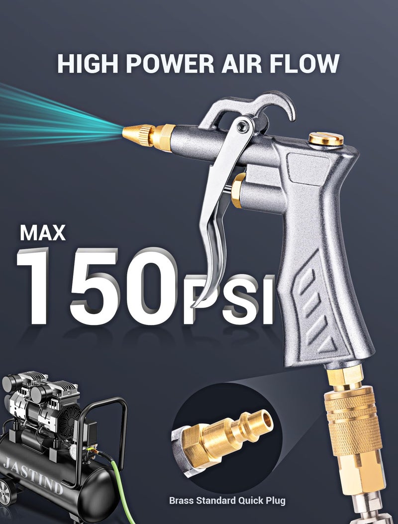 JASTIND Industrial Air Blow Gun with Brass Adjustable Air Flow Nozzle and 2 Steel Extension, Pneumatic Air Compressor Accessory Tool Dust Cleaning and Blower Gun - Image 5