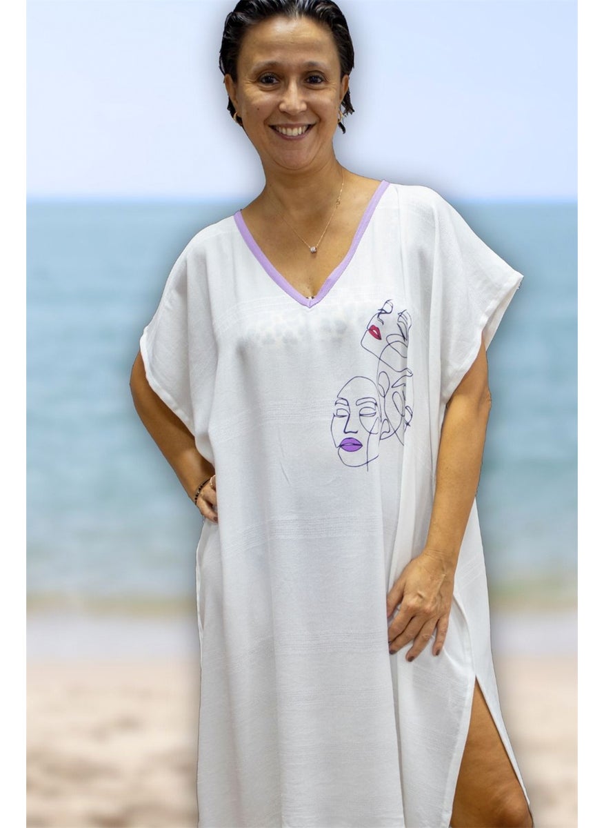 class Beach Dress Viscose Cotton Piping Mask Pattern L-XL  - Image 3