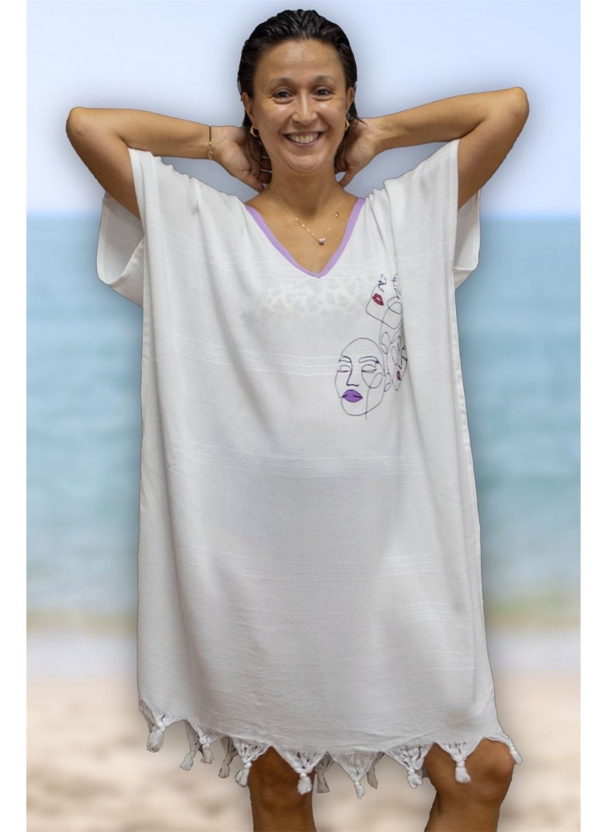 class Beach Dress Viscose Cotton Piping Mask Pattern L-XL  - Image 1