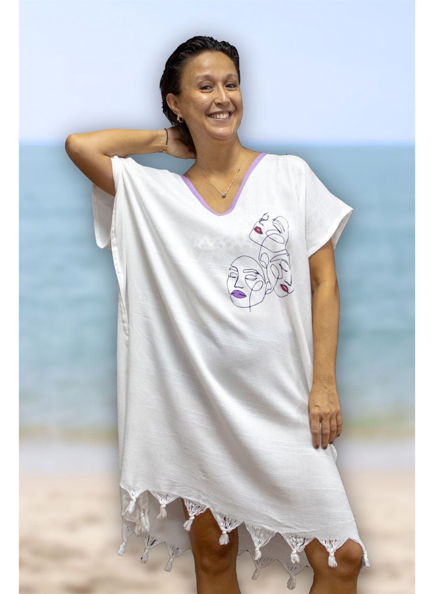 class Beach Dress Viscose Cotton Piping Mask Pattern L-XL  - Image 2