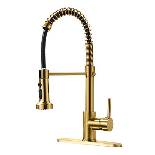 AIMADI Gold Kitchen Faucet with Pull Down Sprayer,Commercial Single Handle Brushed Gold Kitchen Sink Faucet with Deck Plate - Image 1