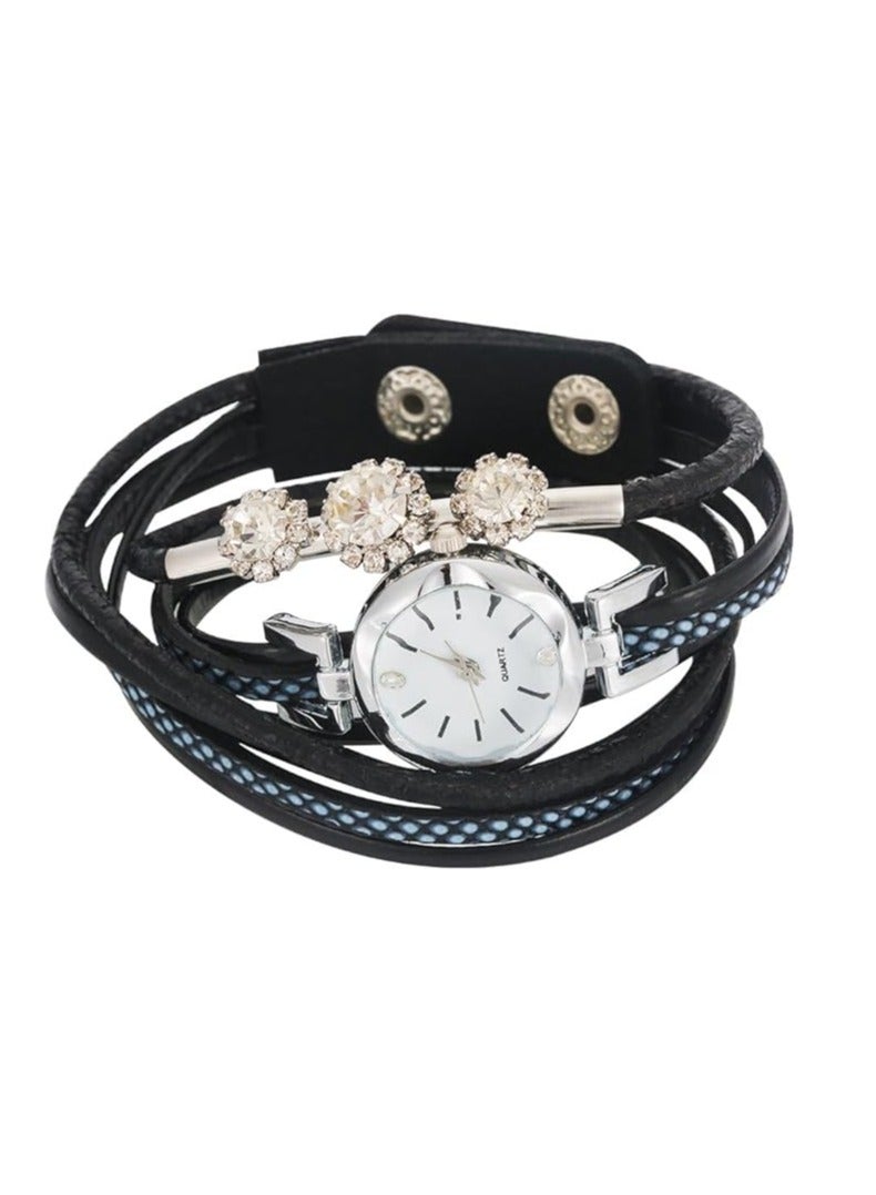 SOLARAE Watches for Women Rhinestone PU Strap Round Dial Quartz Bracelet Ladies Fashion Casual Watch Wristwatch Ladies Watches Women Watch Bangle Watches for Women - Image 1