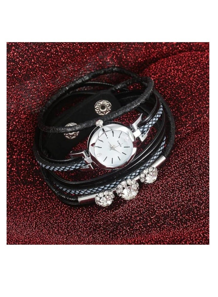SOLARAE Watches for Women Rhinestone PU Strap Round Dial Quartz Bracelet Ladies Fashion Casual Watch Wristwatch Ladies Watches Women Watch Bangle Watches for Women - Image 3