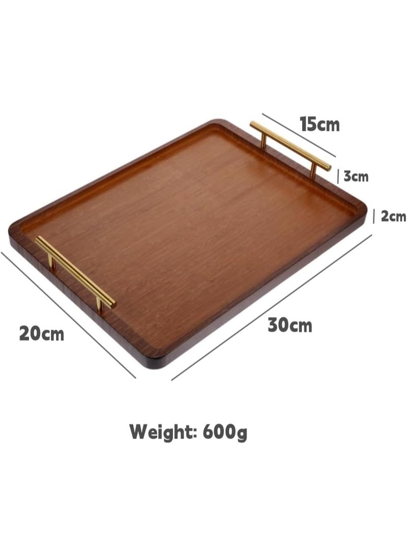 jaexest Bamboo Serving Tray with Metal Handles – Decorative Food Tray for Breakfast, Dinner & Entertaining – Durable Wooden Kitchen & Coffee Table Organizer – 30 x 20 cm - Image 2