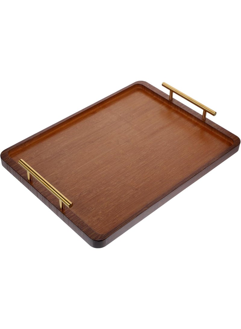 jaexest Bamboo Serving Tray with Metal Handles – Decorative Food Tray for Breakfast, Dinner & Entertaining – Durable Wooden Kitchen & Coffee Table Organizer – 30 x 20 cm - Image 1