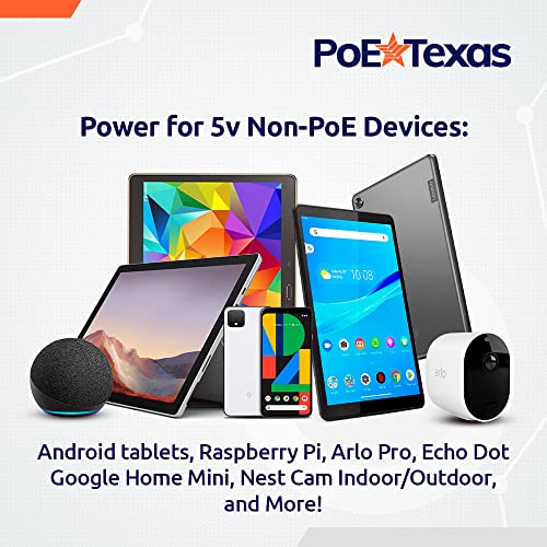 PoE Texas 802.3af Power Over Ethernet PoE Splitter + MicroUSB Connectors, 5 Volts 10 Watts Output & Gigabit Data - for 5V Power to Tablets, Dropcam, Raspberry Pi, Right & Left Angle MicroUSB Adapters - Image 5