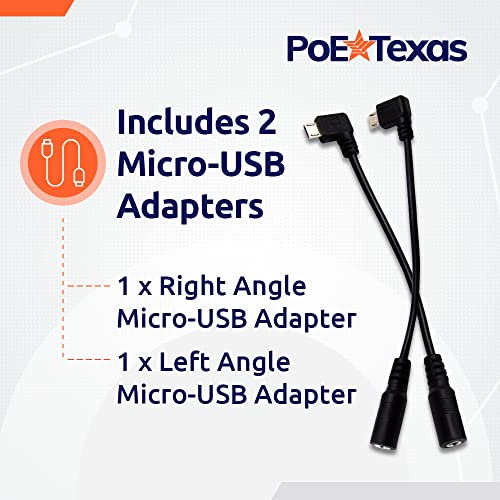 PoE Texas 802.3af Power Over Ethernet PoE Splitter + MicroUSB Connectors, 5 Volts 10 Watts Output & Gigabit Data - for 5V Power to Tablets, Dropcam, Raspberry Pi, Right & Left Angle MicroUSB Adapters - Image 4
