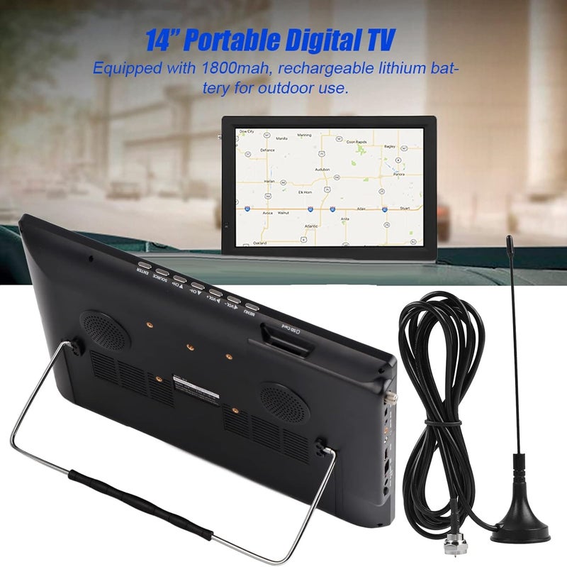 klarako 14in Digital Television, ATSC Portable TV 1080P HD Video Player Built in Rechargeable Battery, Bracket for Home Car Caravan Camping Outdoor Kitchen - Image 4