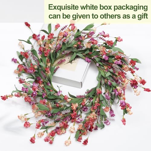 Artgar Front Door Wreath 24 Inch Spring/Summer Wreaths for Front Door, Front Door Wreaths for All Seasons for Indoor Outdoor Home Office Wall Window Wedding Farmhouse Decor (Red&Orange&Purple) - Image 3