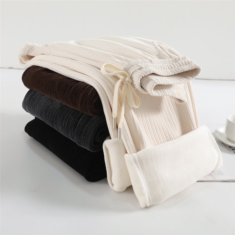 Velvet Chenille Wide-leg Pants 2023 Winter New Loose High Waist White Straight Corduroy Long Pants Black lengthened - Image 1