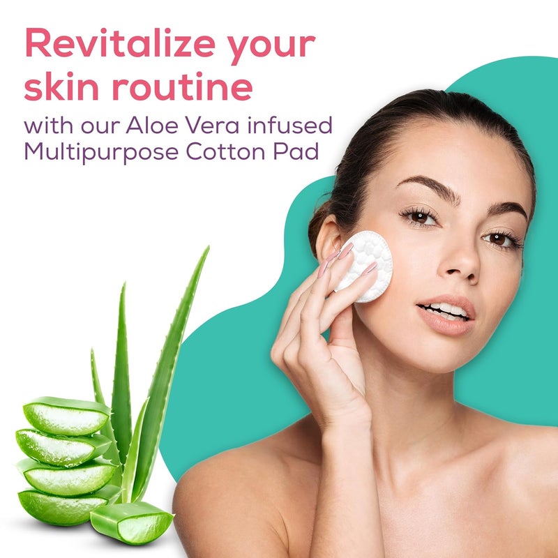 Evereve Evereve Multipurpose Cotton Pads 200 Pcs 100 Cotton With Aloe Vera Extracts Embossed Double Sided For Skin Cleaning Eye Face Makeup Removal Nail Polish Removal Pack of 2 100s each  - Image 2