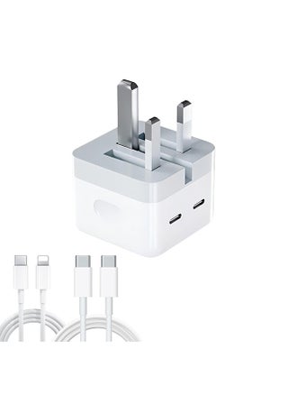USB C Plug, 50W Dual USB C Fast Charger Plug Power Adapter with 2 Hharging Cables (C to C x 1, C to Lightning x 1) for iPhone 16/15/14/14 Plus/Pro/ 14 Pro Max/ 13/12/ 11/ X/Samsung/Pad/Speaker/AirPods - pzsku/Z5D26E04560C6A958A6F4Z/45/1746222220/0271f79e-4b4b-4667-a3ca-0496dbfd67da