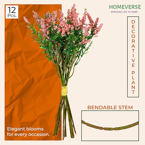 Homeverse Fresh Lavender 12Pcs Lavender Fake Plant 14Inch Height Bouquet, Green Stems Bundled for Decorative Items for Diwali, Home, Room, Office, Bedroom, Anniversary, Deepawali (Pink) - Image 2