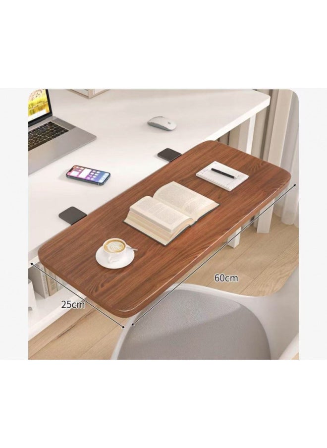 Desktop Extension Hand Support Computer Desk Desk Side Table Board Bracket Keyboard Dormitory Station Board Widened Folding Extension-Pattern:Black Bracket + Teak Color 60*25*1.2  - Image 1
