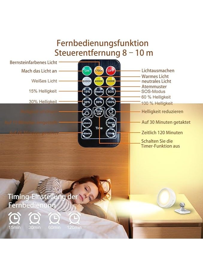 عام مصباح جداري شحن ليد داخلي، بدون كهرباء، مصباح قراءة سريري، 4 مستويات سطوع، 3 أوضاع لون، ضوء جوي للسرير، 2 قطعة. - Image 2