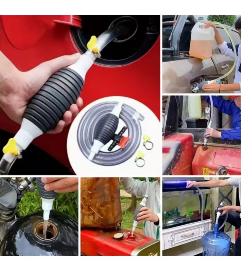 Manual Rainbow Suction Pump Siphon Pump Fuel Transfer Multifunctional Liquid Transfer Pump 5 Piece Set 39.37 Inch Long Water Hose Clamps Check Valve Cleaning Cloth - Image 5